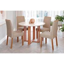 Conjunto: Mesa Sala Jantar Flora c/ Tampo Madeirado c/ Vidro 109cm e 4 Cadeiras Clarice Cinamomo/Off White - Nature-Madeirado/Linho Be - Cimol Conjunto: Mesa Sala Jantar Flora c/ Tampo Madeirado c/ Vidro 109cm e 4 Cadeiras Clarice Cinamomo/Off White - Nature-Madeirado/Linho Be - Cimol