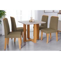 Conjunto: Mesa Sala Jantar Flora Tampo Madeirado c/ Vidro 95X95cm e 4 Cadeiras Nicole Nature/Suede Joli Chocolate - Cimol Conjunto: Mesa Sala Jantar Flora Tampo Madeirado c/ Vidro 95X95cm e 4 Cadeiras Nicole Nature/Suede Joli Chocolate - Cimol