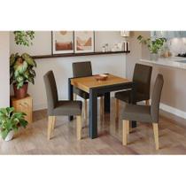 Conjunto: Mesa Sala Jantar Grace c/ Tampo Madeirado 90cm + 4 Cadeiras Maia Cinza/Nature/Mascavo - Cimol Conjunto: Mesa Sala Jantar Grace c/ Tampo Madeirado 90cm + 4 Cadeiras Maia Cinza/Nature/Mascavo - Cimol