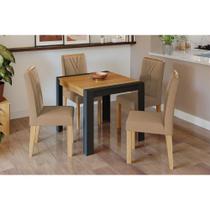 Conjunto: Mesa Sala Jantar Grace Tampo Madeirado 90x90cm e 4 Cadeiras Nicole Nature/Suede Joli Chocolate - Cimol Conjunto: Mesa Sala Jantar Grace Tampo Madeirado 90x90cm e 4 Cadeiras Nicole Nature/Suede Joli Chocolate - Cimol