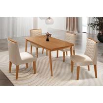 Conjunto: Mesa Sala Jantar Havana Curvo 120cm + 4 Cadeiras Maldivas Naturale - Suede Creme - Rufato