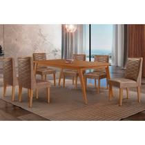 Conjunto: Mesa Sala Jantar Havana Curvo 180cm + 6 Cadeiras Dafne Naturale - Corano Capuccino - Rufato