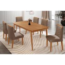 Conjunto: Mesa Sala Jantar Havana Curvo 180cm + 6 Cadeiras Maldivas Naturale - Suede Capuccino - Rufato Conjunto: Mesa Sala Jantar Havana Curvo 180cm + 6 Cadeiras Maldivas Naturale - Suede Capuccino - Rufato