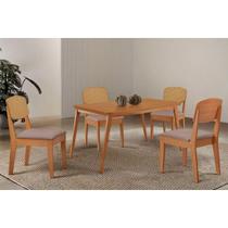 Conjunto: Mesa Sala Jantar Havana Tampo Curvo 120cm+4 Cadeiras Havana Naturale - Linho Capuccino - Rufato