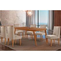 Conjunto: Mesa Sala Jantar Havana Tampo Curvo 180cm+6 Cadeiras Dafne Madeira Naturale - Capuccino/Suede Creme - Rufato Conjunto: Mesa Sala Jantar Havana Tampo Curvo 180cm+6 Cadeiras Dafne Madeira Naturale - Capuccino/Suede Creme - Rufato