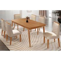 Conjunto: Mesa Sala Jantar Havana Tampo Curvo 180cm+6 Cadeiras Maldivas Madeira Naturale - Capuccino/Suede Creme - Rufato