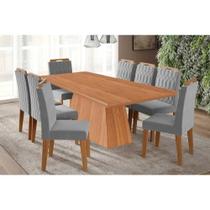 Conjunto: Mesa Sala Jantar Helena Tampo Madeirado 210x100cm e 8 Cadeiras Paola Cinamomo - Carvalho/Linho Grafite - Cimol