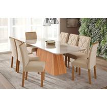 Conjunto: Mesa Sala Jantar Helena Tampo Madeirado c/ Vidro 210x100cm e 8 Cadeiras Fernanda Cinamomo/Off White - Carvalho/Suede Nude Bege Cimol Conjunto: Mesa Sala Jantar Helena Tampo Madeirado c/ Vidro 210x100cm e 8 Cadeiras Fernanda Cinamomo/Off White - Carvalho/Suede Nude Bege Cimol