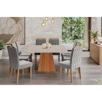 Conjunto: Mesa Sala Jantar Helena Tampo Madeirado c/ Vidro 210x100cm e 8 Cadeiras Paola Cinamomo/Off White - Carvalho/Linho Grafite Cimol Conjunto: Mesa Sala Jantar Helena Tampo Madeirado c/ Vidro 210x100cm e 8 Cadeiras Paola Cinamomo/Off White - Carvalho/Linho Grafite Cimol