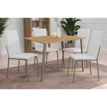 Conjunto: Mesa Sala Jantar Iguaçu c/ Tampo de Madeira 1.36cm e 6 Cadeiras Amsterdã Niquel/Branco 106 - Kappesberg