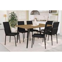 Conjunto: Mesa Sala Jantar Iguaçu c/ Tampo de Madeira 160cm e 6 Cadeiras Amsterdã Preto Fosco/Corano Preto 110 Kappesberg Conjunto: Mesa Sala Jantar Iguaçu c/ Tampo de Madeira 160cm e 6 Cadeiras Amsterdã Preto Fosco/Corano Preto 110 Kappesberg
