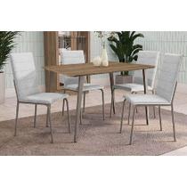 Conjunto: Mesa Sala Jantar Iguaçu c/ Tampo de Madeira 90cm e 4 Cadeiras Amsterdã Niquel/Branco 106 - Kappesberg