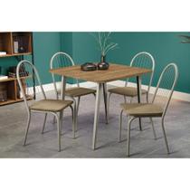 Conjunto: Mesa Sala Jantar Iguaçu Tampo Madeirado 90x90cm e 4 Cadeiras Noruega Niquel/Nogueira - Capuccino - Kappesberg
