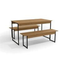 Conjunto: Mesa Sala Jantar Industrial LI013 Easy c/ Tampo Madeirado + 2 Bancos Freijo/Preto - Kappesberg