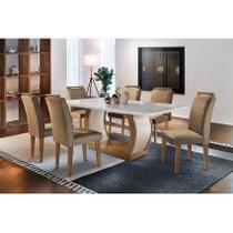 Conjunto: Mesa Sala Jantar Jade c/ Tampo Madeirado c/ Vidro Canto Curvo 180cm + 6 Cadeiras Athenas Imbuia/Chocolate - Rufato Conjunto: Mesa Sala Jantar Jade c/ Tampo Madeirado c/ Vidro Canto Curvo 180cm + 6 Cadeiras Athenas Imbuia/Chocolate - Rufato