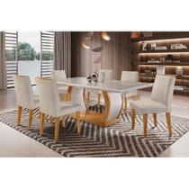 Conjunto: Mesa Sala Jantar Jade c/ Tampo Madeirado c/ Vidro Canto Curvo 180cm + 6 Cadeiras Jade Imbuia/Esmeralda - Rufato Conjunto: Mesa Sala Jantar Jade c/ Tampo Madeirado c/ Vidro Canto Curvo 180cm + 6 Cadeiras Jade Imbuia/Esmeralda - Rufato
