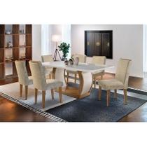 Conjunto: Mesa Sala Jantar Jade c/ Tampo Madeirado c/ Vidro Canto Curvo 180cm + 6 Cadeiras Lunara Imbuia/Chocolate - Rufato Conjunto: Mesa Sala Jantar Jade c/ Tampo Madeirado c/ Vidro Canto Curvo 180cm + 6 Cadeiras Lunara Imbuia/Chocolate - Rufato