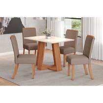 Conjunto: Mesa Sala Jantar Lins c/ Tampo Reto Madeirado 120x80cm e 4 Cadeiras Malu Nature/Suede Light Marrom Amendoa - Henn