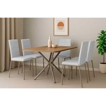 Conjunto: Mesa Sala Jantar Loire c/ Tampo de Madeira 1.60cm + 6 Cadeiras Amsterdã Niquel/Branco 106 - Kappesberg