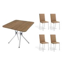 Conjunto: Mesa Sala Jantar Loire c/ Tampo de Madeira 90cm + 4 Cadeiras Amsterdã Cromada/Capuccino - Kappesberg Conjunto: Mesa Sala Jantar Loire c/ Tampo de Madeira 90cm + 4 Cadeiras Amsterdã Cromada/Capuccino - Kappesberg
