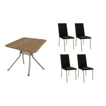 Conjunto: Mesa Sala Jantar Loire c/ Tampo de Madeira 90cm + 4 Cadeiras Amsterdã Niquel/Preto - Kappesberg