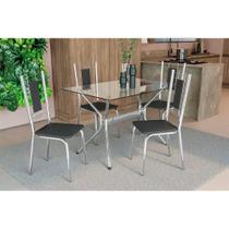 Conjunto: Mesa Sala Jantar Loire c/ Tampo de Vidro 120x80cm e 4 Cadeiras Florença Cromada - Preto - Kappesberg Conjunto: Mesa Sala Jantar Loire c/ Tampo de Vidro 120x80cm e 4 Cadeiras Florença Cromada - Preto - Kappesberg