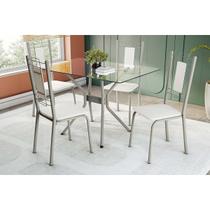 Conjunto: Mesa Sala Jantar Loire c/ Tampo de Vidro 120x80cm e 4 Cadeiras Florença Niquel - Branco - Kappesberg Conjunto: Mesa Sala Jantar Loire c/ Tampo de Vidro 120x80cm e 4 Cadeiras Florença Niquel - Branco - Kappesberg