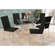 Conjunto: Mesa Sala Jantar Loire c/ Tampo de Vidro 120x80cm e 6 Cadeiras Amsterdã Cromada - Preto - Kappesberg