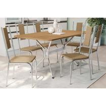 Conjunto: Mesa Sala Jantar Loire Tampo Madeirado 90x160cm e 6 Cadeiras Lisboa Cromado/Nogueira - Capuccino - Kappesberg