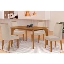 Conjunto: Mesa Sala Jantar Londrina c/ Tampo Madeirado c/ Vidro Canto Curvo 120x80cm 4 Cadeiras Dakota Naturale/Off White - Suede Creme Rufato Conjunto: Mesa Sala Jantar Londrina c/ Tampo Madeirado c/ Vidro Canto Curvo 120x80cm 4 Cadeiras Dakota Naturale/Off White - Suede Creme Rufato