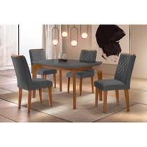 Conjunto: Mesa Sala Jantar Londrina c/ Tampo Madeirado c/ Vidro Canto Reto 120x80cm e 4 cadeiras Jade Imbuia/Grafite - Linho Grafite - Rufato