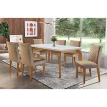 Conjunto: Mesa Sala Jantar Londrina c/ Tampo Madeirado Canto Reto 180x90cm e 6 cadeiras Jade Imbuia/Suede Capuccino - Rufato