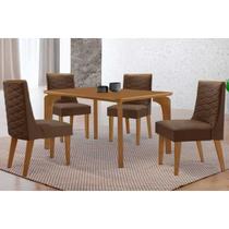 Conjunto: Mesa Sala Jantar Londrina Curvo 120cm + 4 Cadeiras Dafne Naturale - Suede Marrom Rufato