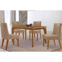 Conjunto: Mesa Sala Jantar Londrina Curvo 120cm + 4 Cadeiras Maldivas Naturale - Corano Capuccino Rufato Conjunto: Mesa Sala Jantar Londrina Curvo 120cm + 4 Cadeiras Maldivas Naturale - Corano Capuccino Rufato