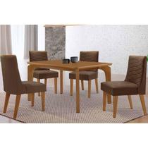Conjunto: Mesa Sala Jantar Londrina Curvo 120cm + 4 Cadeiras Maldivas Naturale - Suede Marrom Rufato