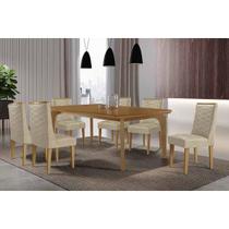 Conjunto: Mesa Sala Jantar Londrina Tampo Curvo 180cm+6 Cadeiras Dafne Madeira Naturale - Capuccino/Suede Capuccino - Rufato Conjunto: Mesa Sala Jantar Londrina Tampo Curvo 180cm+6 Cadeiras Dafne Madeira Naturale - Capuccino/Suede Capuccino - Rufato