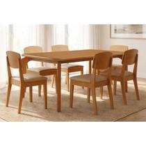 Conjunto: Mesa Sala Jantar Londrina Tampo Curvo 180cm+6 Cadeiras Havana Naturale - Linho Bege - Rufato