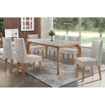 Conjunto: Mesa Sala Jantar Londrina Tampo Madeirado c/ Vidro 180cm + 6 Cadeiras Dafne Imbuia/Bege - Rufato Conjunto: Mesa Sala Jantar Londrina Tampo Madeirado c/ Vidro 180cm + 6 Cadeiras Dafne Imbuia/Bege - Rufato