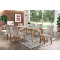 Conjunto: Mesa Sala Jantar Londrina Tampo Madeirado c/ Vidro 180cm + 6 Cadeiras Jade Imbuia/Bege - Rufato Conjunto: Mesa Sala Jantar Londrina Tampo Madeirado c/ Vidro 180cm + 6 Cadeiras Jade Imbuia/Bege - Rufato