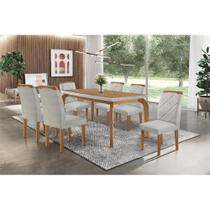 Conjunto: Mesa Sala Jantar Londrina Tampo Madeirado c/ Vidro 180cm + 6 Cadeiras Melissa Imbuia/Bege Turim - Rufato Conjunto: Mesa Sala Jantar Londrina Tampo Madeirado c/ Vidro 180cm + 6 Cadeiras Melissa Imbuia/Bege Turim - Rufato