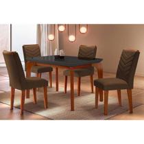 Conjunto: Mesa Sala Jantar Londrina Tampo Madeirado c/ Vidro Curvo 120x80 e 4 Cadeiras Londrina Imbuia/Grafite - Suede Marrom - Rufato Conjunto: Mesa Sala Jantar Londrina Tampo Madeirado c/ Vidro Curvo 120x80 e 4 Cadeiras Londrina Imbuia/Grafite - Suede Marrom - Rufato