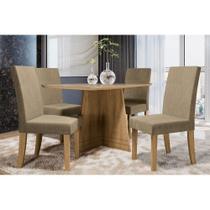 Conjunto: Mesa Sala Jantar Lótus c/ Tampo Madeirado c/ Vidro 120cm + 4 Cadeiras CAD131 Freijó/Bronze/Caramelo - Kappesberg