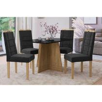 Conjunto: Mesa Sala Jantar Lótus Tampo Madeirado c/ Vidro 80x120cm e 4 Cadeiras 2CAD150 Nogueira/Preto fosco/Vidro preto - Eucalipto/V - Kappesberg