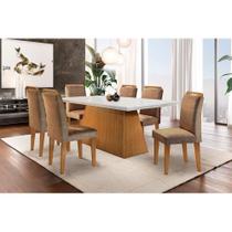 Conjunto: Mesa Sala Jantar Luna c/ Tampo Madeirado c/ Vidro Canto Reto 180cm + 6 Cadeiras Athenas Capuccino/Animale Chocolate - Rufato Conjunto: Mesa Sala Jantar Luna c/ Tampo Madeirado c/ Vidro Canto Reto 180cm + 6 Cadeiras Athenas Capuccino/Animale Chocolate - Rufato