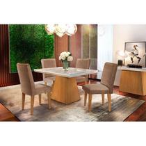 Conjunto: Mesa Sala Jantar Luna Tampo Madeirado 120cm + 4 Cadeiras Berlim Imbuia/Chocolate - Rufato