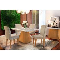 Conjunto: Mesa Sala Jantar Luna Tampo Madeirado 120cm Canto Reto + 4 Cadeiras Grécia Imbuia/Chocolate - Rufato