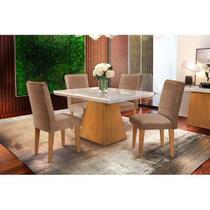 Conjunto: Mesa Sala Jantar Luna Tampo Madeirado 120cm Canto Reto + 4 Cadeiras Lunara Imbuia/Chocolate - Rufato