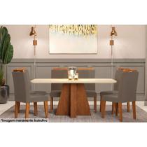Conjunto: Mesa Sala Jantar Maitê c/ Tampo Madeirado c/ Vidro 160cm + 6 Cadeiras Laura Savana/Off White/Joli - Cimol