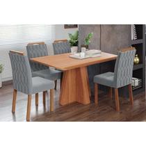 Conjunto: Mesa Sala Jantar Maitê Tampo Madeirado 130x80cm e 4 Cadeiras Paola Cinamomo - Carvalho/Linho Grafite Cimol Conjunto: Mesa Sala Jantar Maitê Tampo Madeirado 130x80cm e 4 Cadeiras Paola Cinamomo - Carvalho/Linho Grafite Cimol