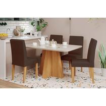 Conjunto: Mesa Sala Jantar Maitê Tampo Madeirado c/ Vidro 130x80cm e 4 Cadeiras Maia Cinamomo/Off White - Nature/Suede Mascavo Chocolate Cimol Conjunto: Mesa Sala Jantar Maitê Tampo Madeirado c/ Vidro 130x80cm e 4 Cadeiras Maia Cinamomo/Off White - Nature/Suede Mascavo Chocolate Cimol